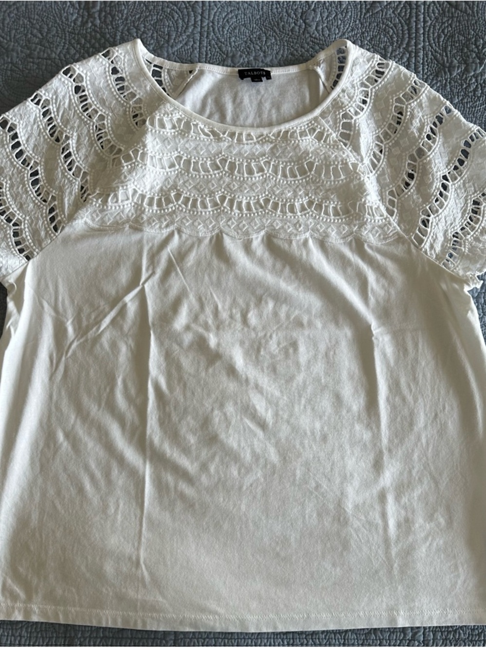 Talbots Cream Short Sleeve Lace Yoke Tee